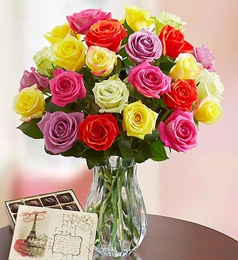 Two Dozen Roses + Free Vase & Chocolate
