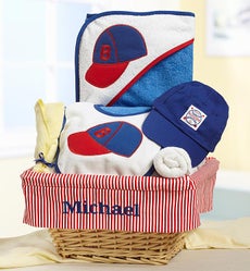 Personalized Baby Boy Little Slugger Gift Basket - Little Slugger Baseball New Baby Boy Gift Basket