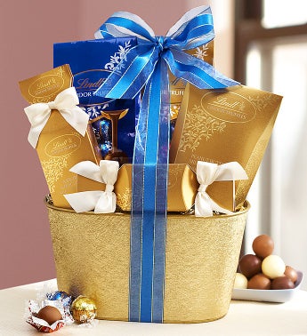 Golden Lindt Chocolates Gift Basket