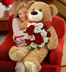 Big Bear with Peppermint Rose Bouquet - with Peppermint Bark