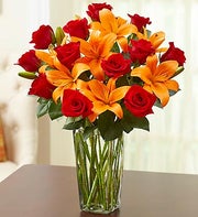Red Rose and Orange Lily Bouquet