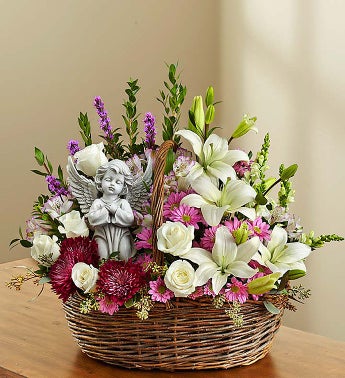Angelic Heather Lavender, Roses And Lilies Basket