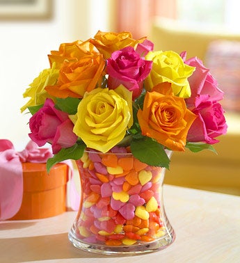 multicolored roses arrangement