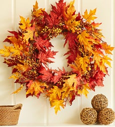 Autumn Leaf and Berry Wreath & Garland 