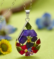 Fresh Pansy Teardrop Pendant