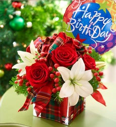 All Wrapped Up for the Holidays - with Happy Birthday Balloon