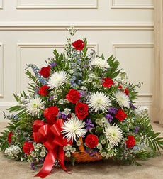 Funeral Flowers by 1800Flowers. com - Thoughts and Prayer Fireside Basket-Red/White/Blue
