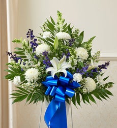 Funeral Flowers by 1800Flowers. com - Heartfelt Sympathies Standing Basket-Blue & White