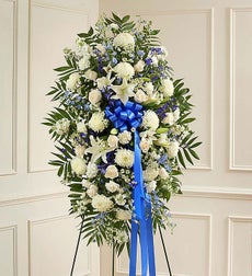 Funeral Flowers by 1800Flowers. com - Deepest Sympathies Standing Spray - Blue & White - Large