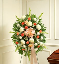 Funeral Flowers by 1800Flowers. com - Deepest Sympathy Standing Spray-Peach/Orange/White