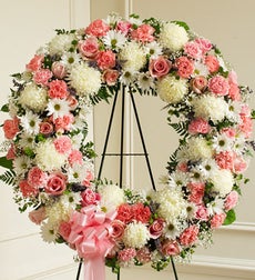 Funeral Flowers by 1800Flowers. com - Serene Blessings Standing Wreath - Pink & White - Large