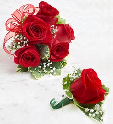 Red Rose Corsage & Boutonniere - Large