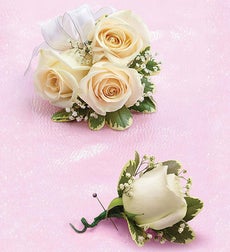 White Rose Corsage & Boutonniere - Small