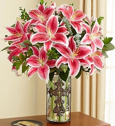 Sympathy Gifts by 1800Flowers. com - Elegant Tribute Lilies in Cross Vase - with Cross Vase