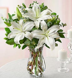 Funeral Flowers by 1800Flowers. com - All White Lily Bouquet for Sympathy - with Clear Vase