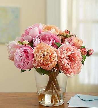Silk Peonies in Glass Vase