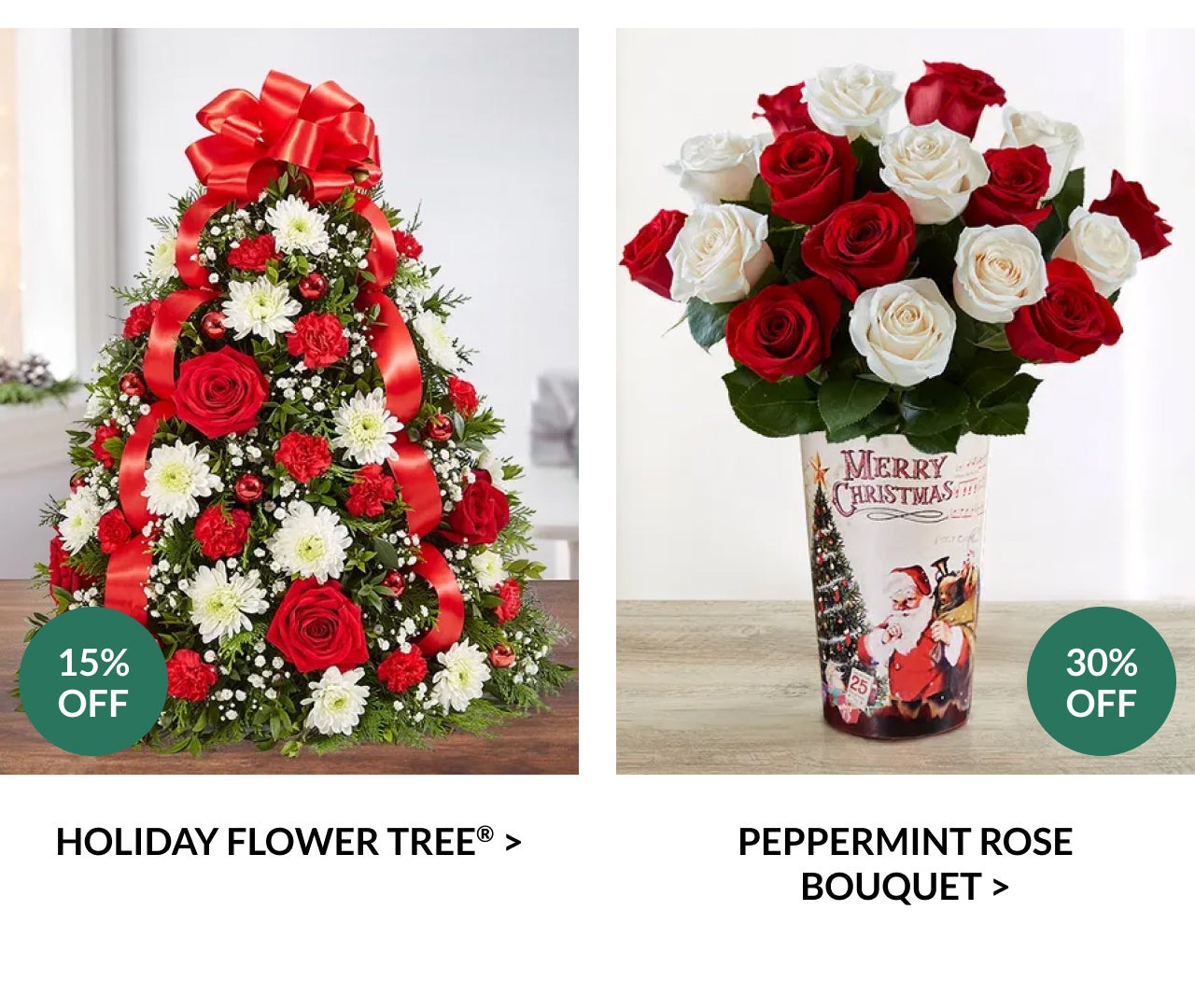 Holiday Flower Tree. Peppermint Rose Bouquet