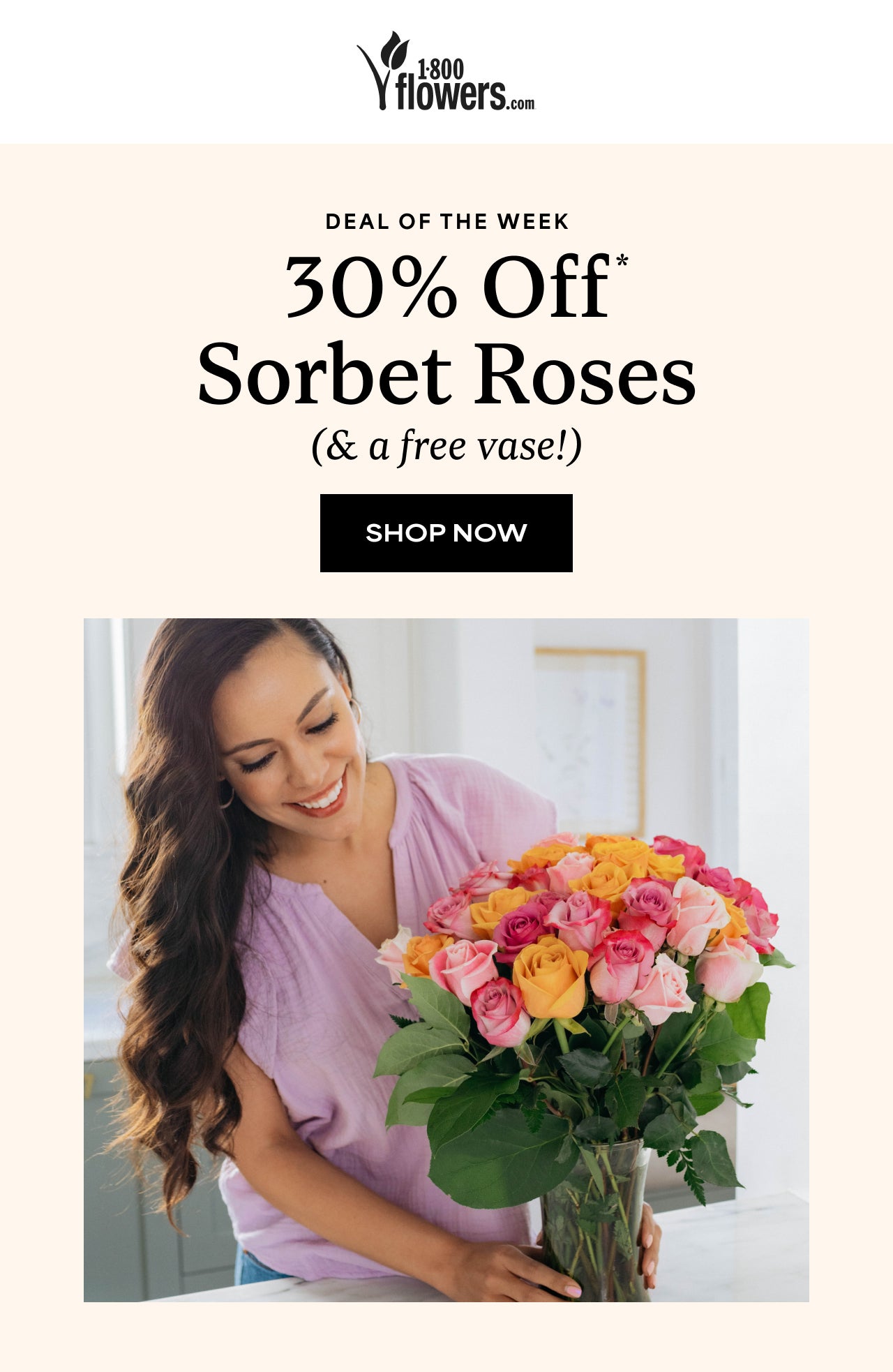 30% Off Sorbet Roses & A Free Vase!