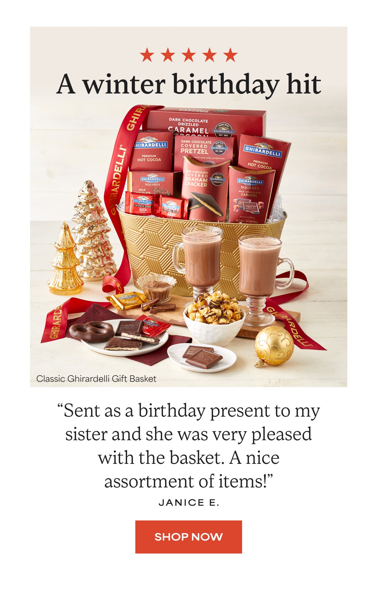 A Winter Birthday Hit | Classic Ghirardelli Gift Basket | Shop Now