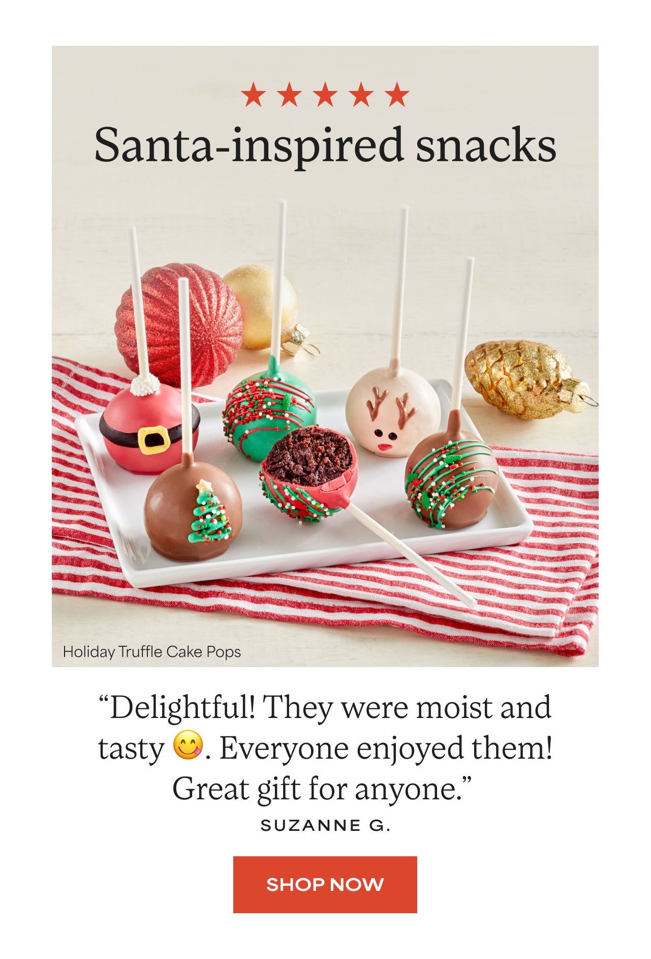 Santa-inspired Snacks | Holiday Truffle Cake Pops | Shop Now