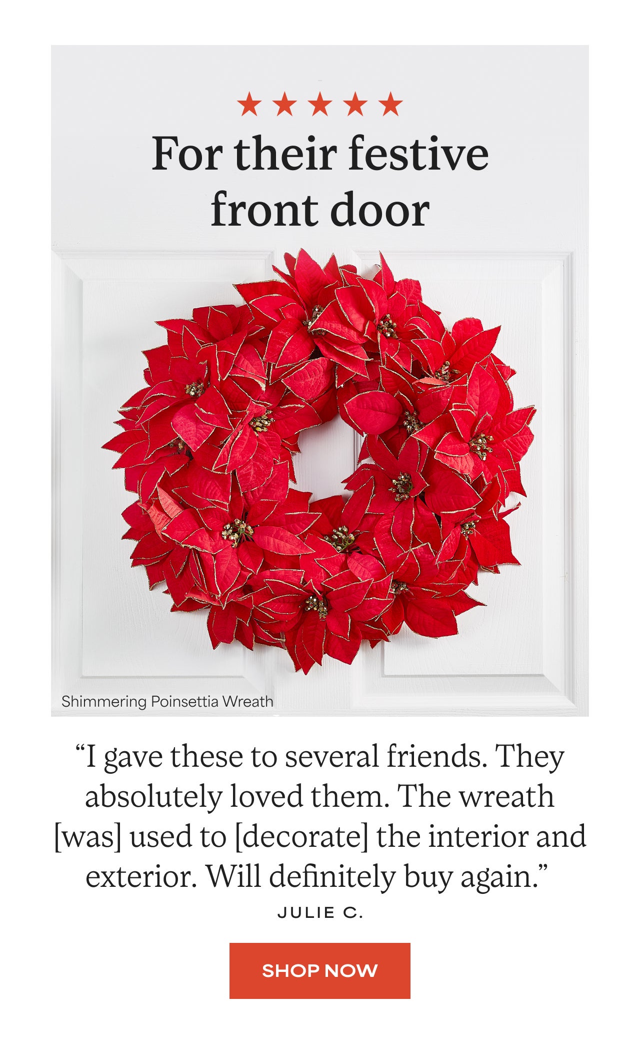 For their Festive Front Door | Shimmering Poinsettia Wreath | Shop Now