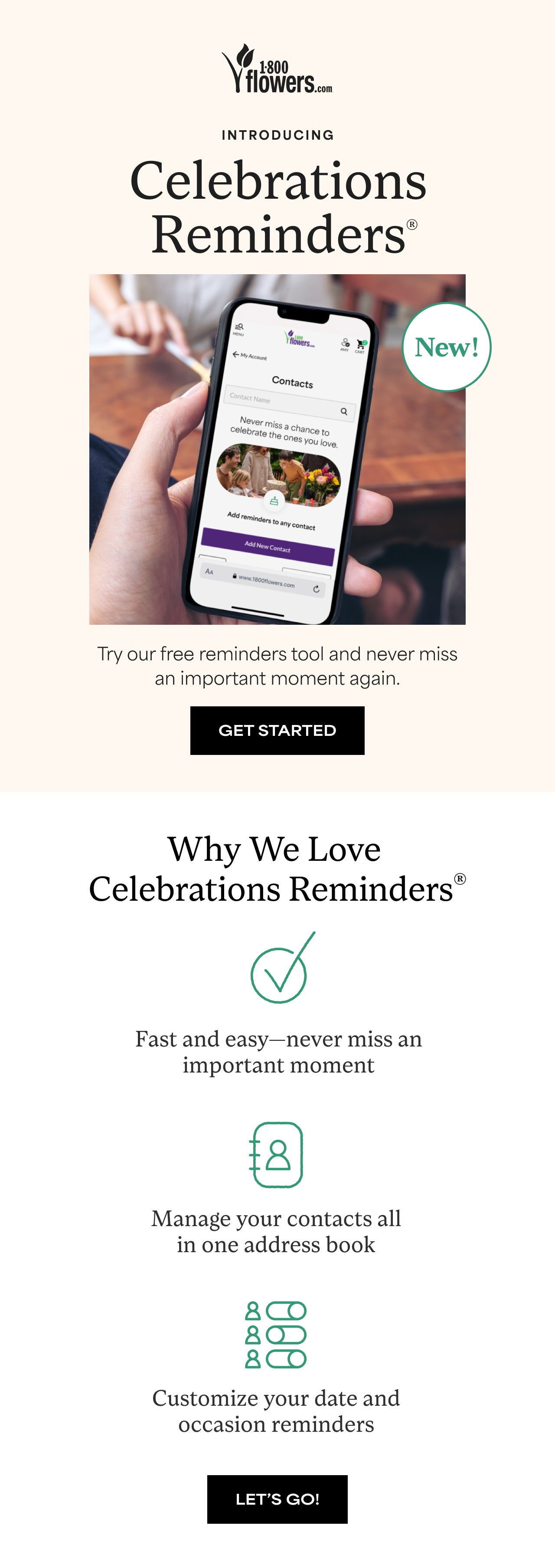 Introducing Celebrations Reminders | Try our free reminders tool and never miss an important moment again | Get Started