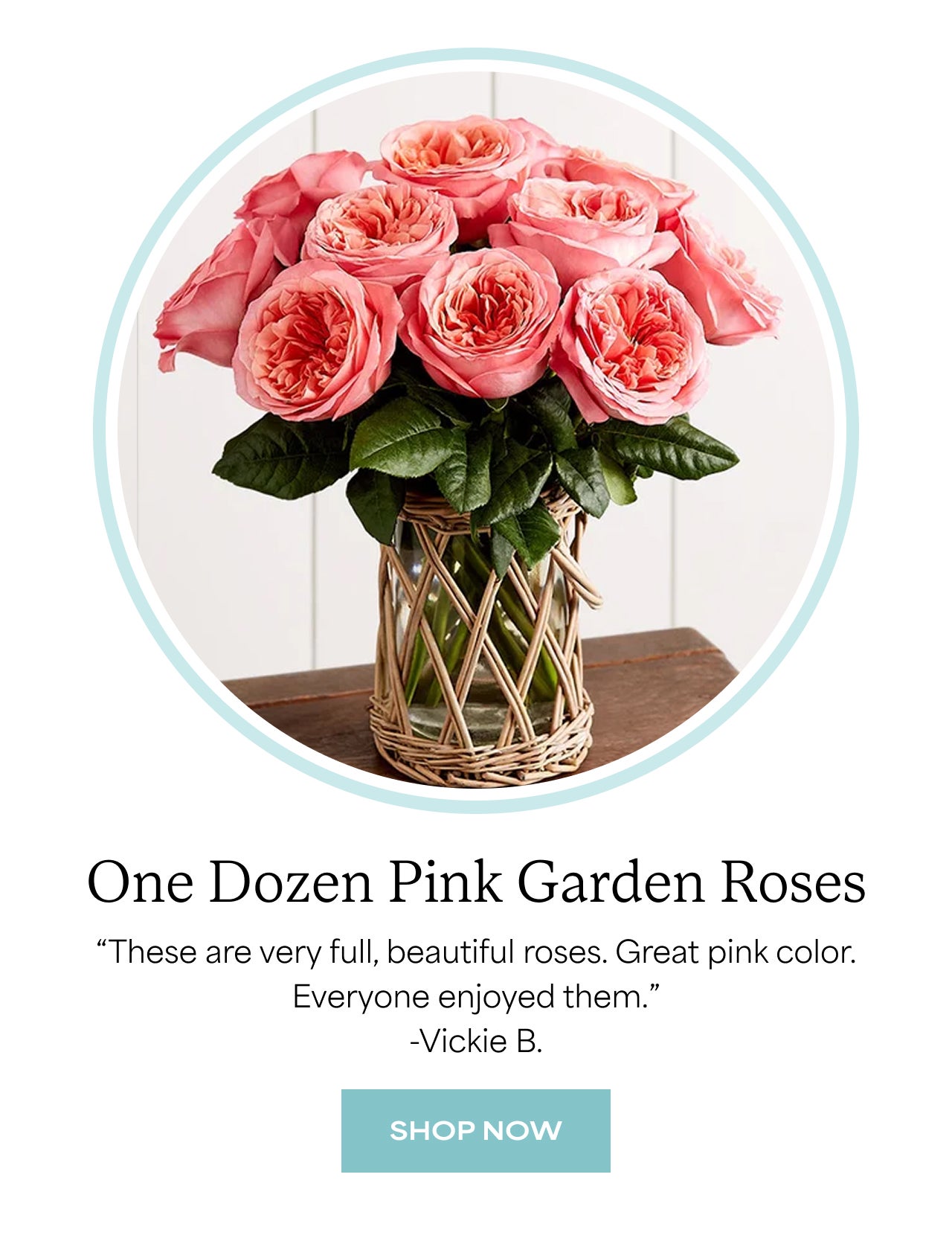 One Dozen Pink Garden Roses | Shop Now