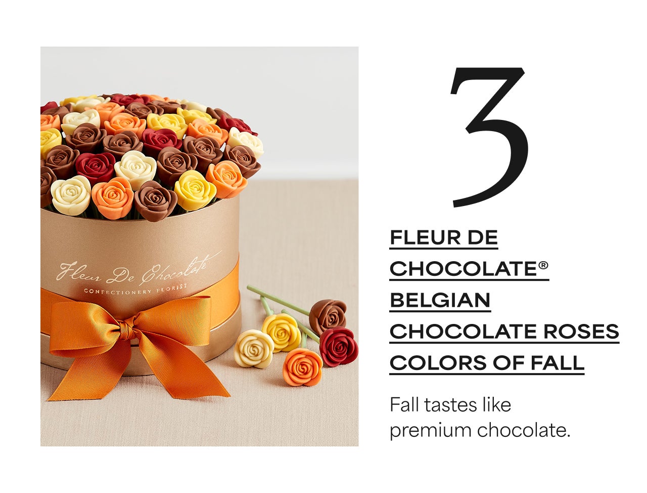3 | Fleur de Chocolate Belgian Chocolate Roses Color of Fall | Fall tastes like premium chocolate